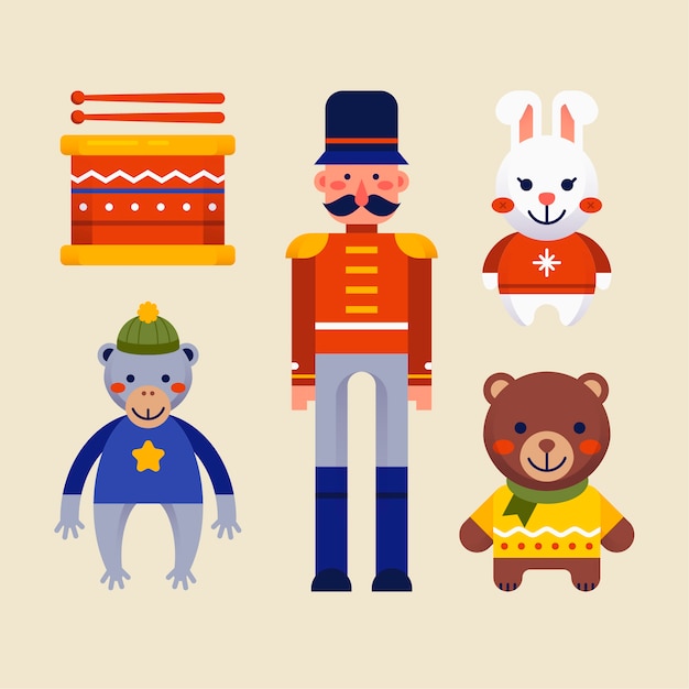 Бесплатное векторное изображение Плоский дизайн коллекции рождественских игрушек