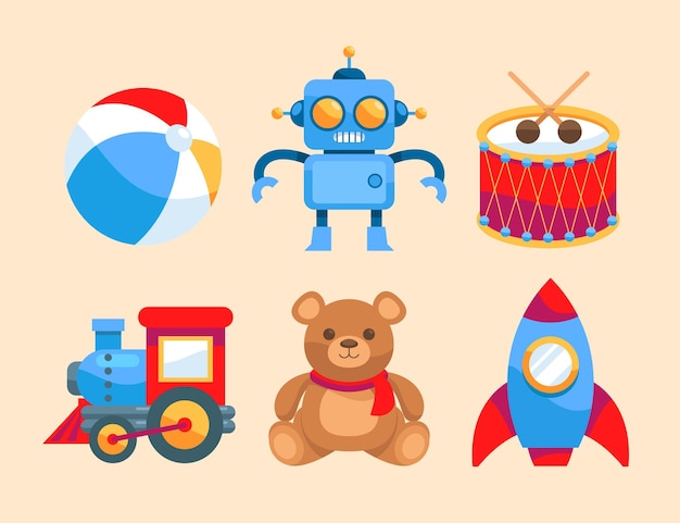 Flat design christmas toy collection