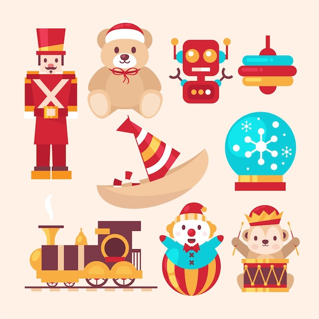 Free vector flat design christmas toy collection