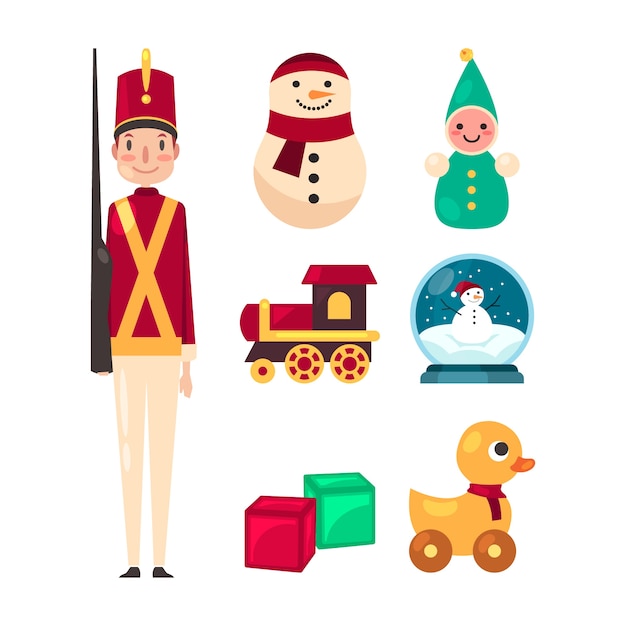 Free vector flat design christmas toy set