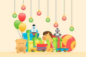 Free vector flat design christmas toys background