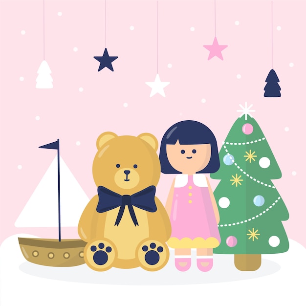 Flat design christmas toys background