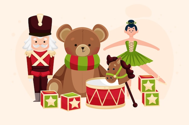 Free vector flat design christmas toys background