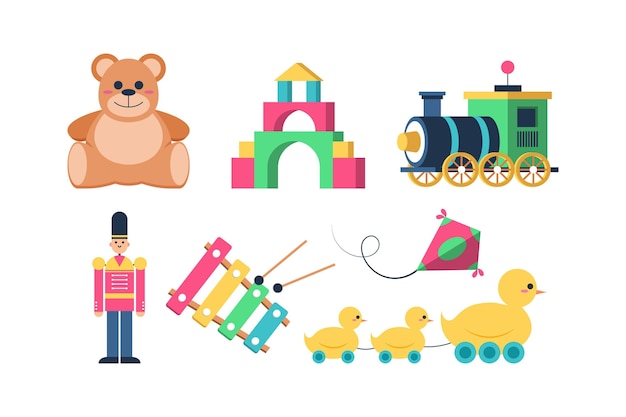 Flat design christmas toys collection