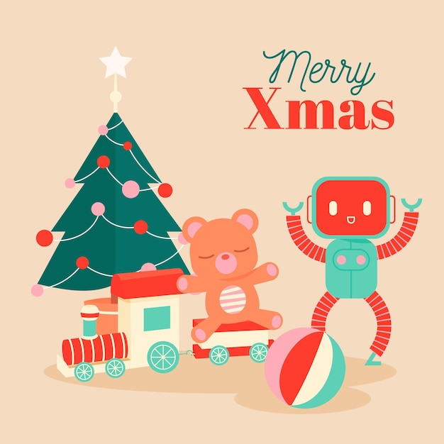 Flat design christmas toys collection