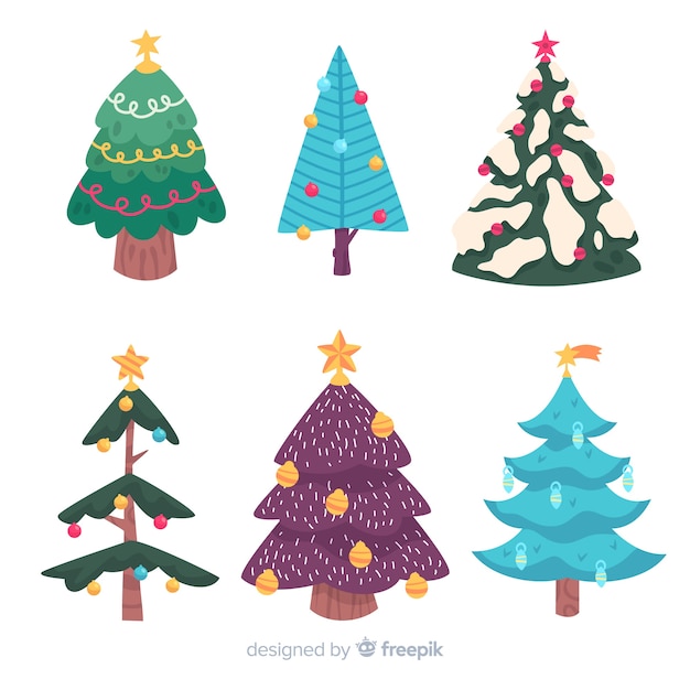 Flat design christmas tree collection