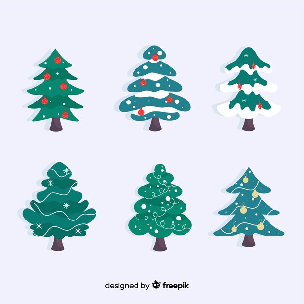 Flat design christmas tree collection