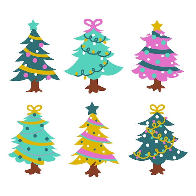 Free vector flat design christmas tree collection