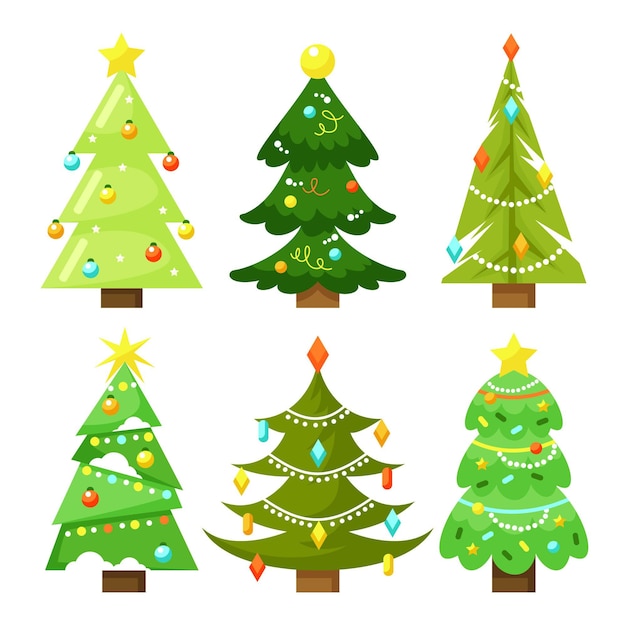 Flat design christmas tree collection