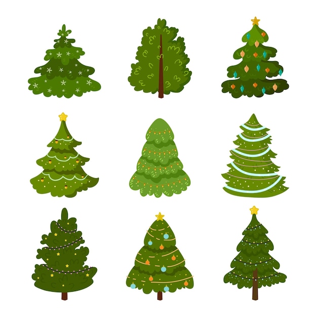 Flat design christmas tree collection