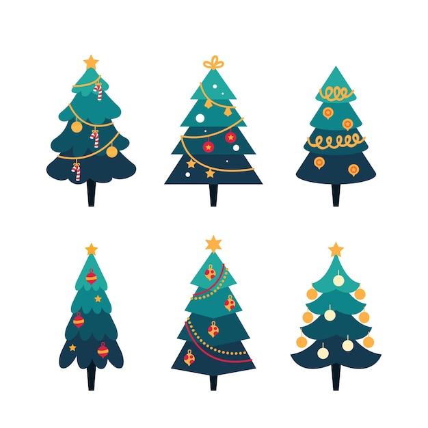 Бесплатное векторное изображение Коллекция рождественских елок в плоском дизайне