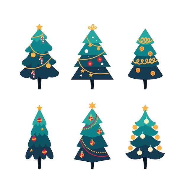 Flat design christmas tree collection