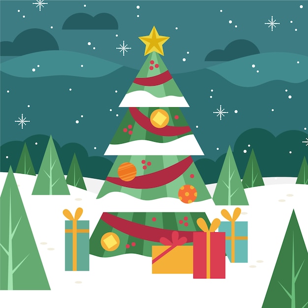 Free vector flat design christmas tree wallpaper