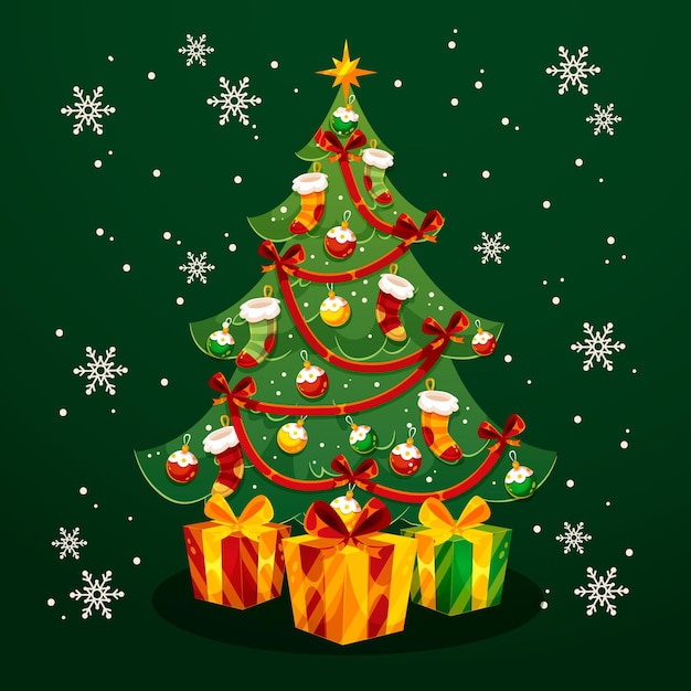 無料ベクター フラットなデザインのクリスマスツリー
