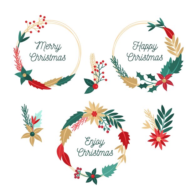 Free vector flat design christmas wreath collection