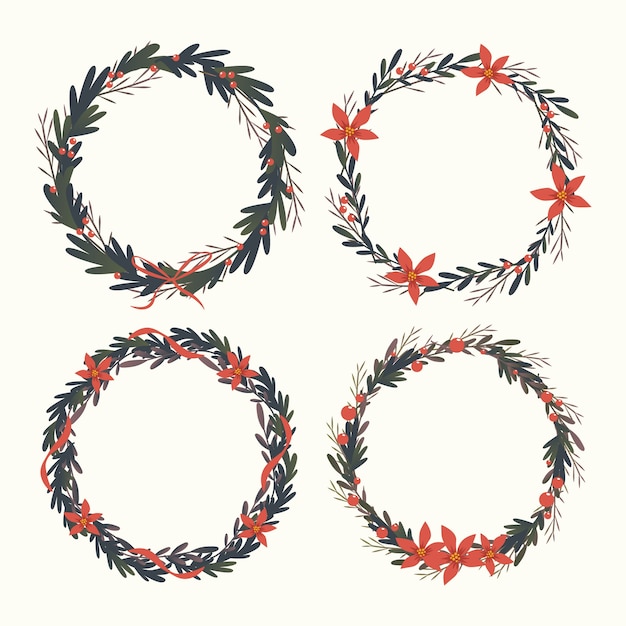 Free vector flat design christmas wreath collection