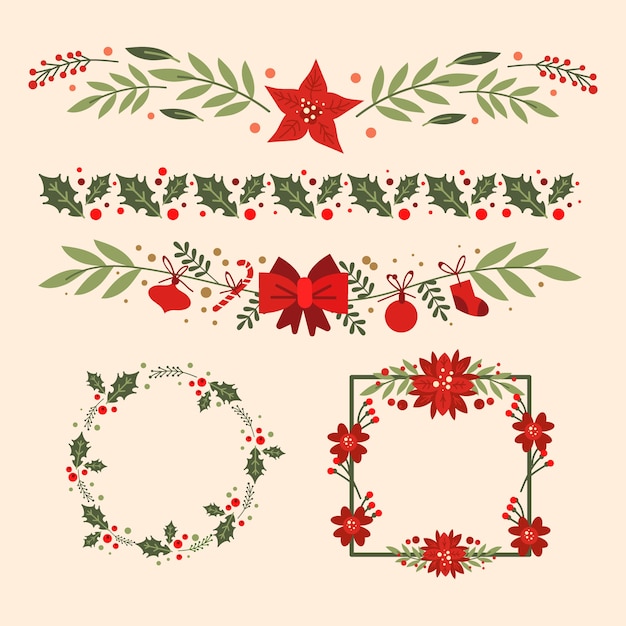 Бесплатное векторное изображение Плоский дизайн коллекции рождественский венок