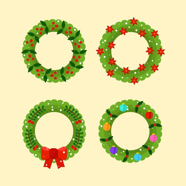 フラットなデザインのクリスマスリースコレクション