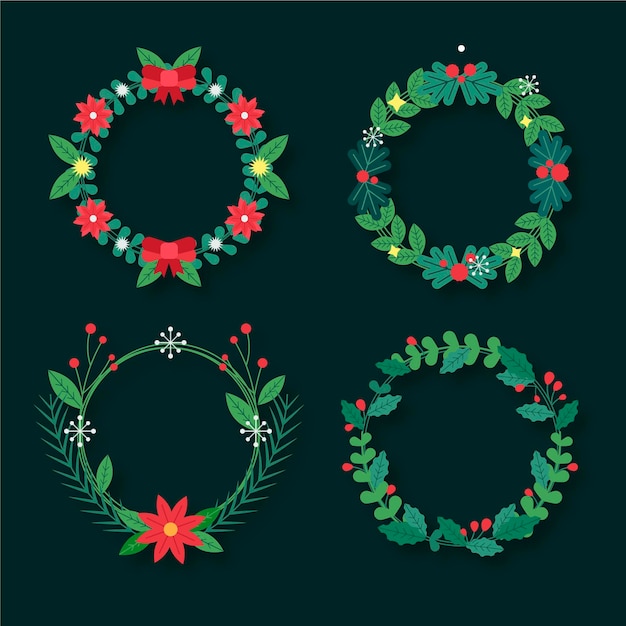 Free vector flat design christmas wreath collection