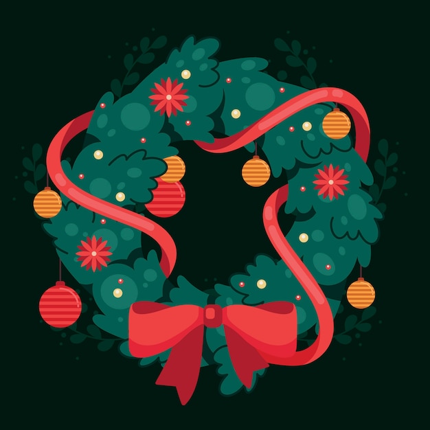 Бесплатное векторное изображение Плоский дизайн концепции рождественский венок