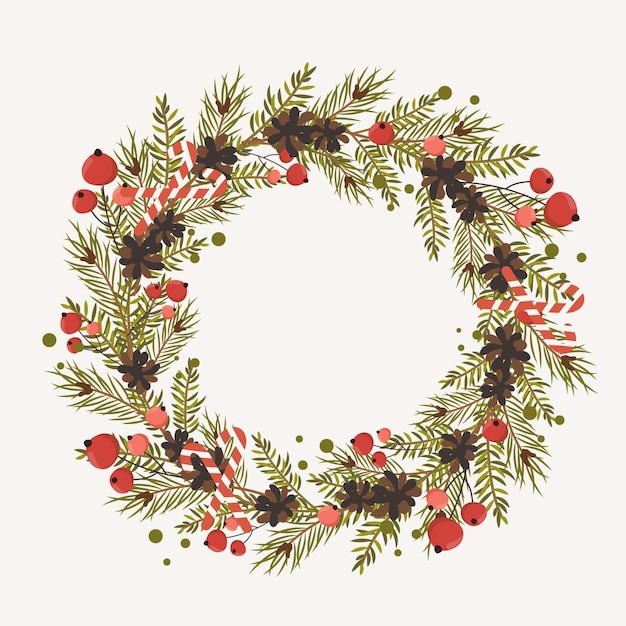 Бесплатное векторное изображение Рождественский венок в плоском дизайне