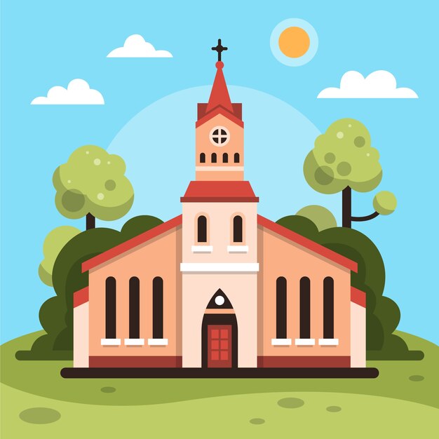 Flat design church building illustration