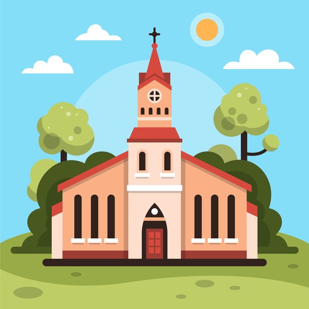 フラットなデザインの教会の建物のイラスト