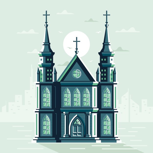 Flat design church building illustration
