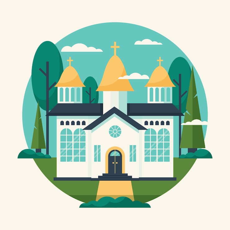 무료 Vector 평면 디자인 교회 건물 그림
