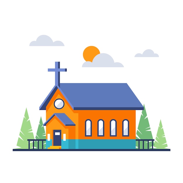 Flat design church building illustration