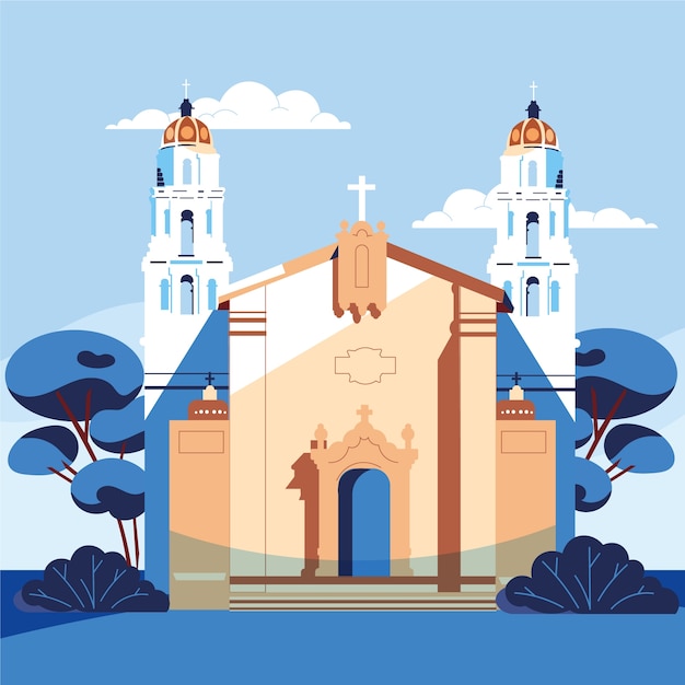 Бесплатное векторное изображение Иллюстрация здания церкви в плоском дизайне