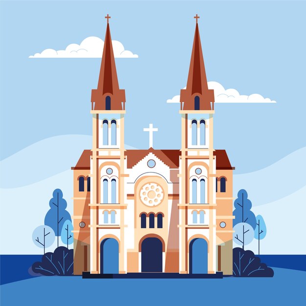 Иллюстрация здания церкви в плоском дизайне
