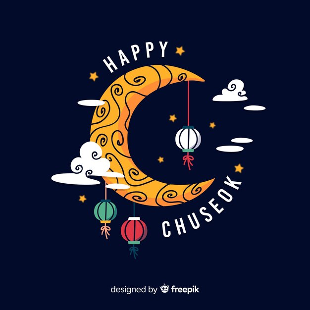 Flat design chuseok greeting card with moon