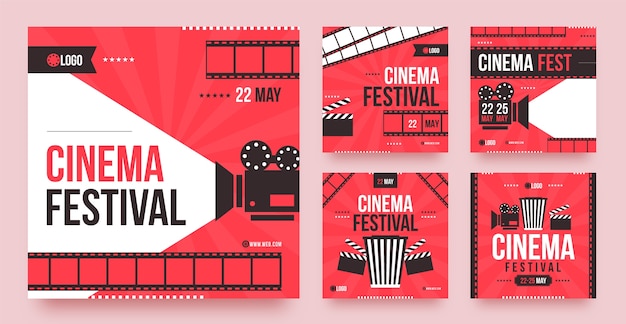 Free vector flat design cinema festival instagram posts template