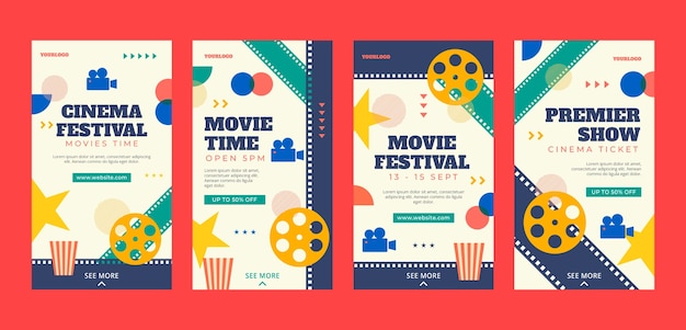 Vettore gratuito storie di instagram del festival del cinema design piatto