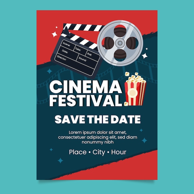 Free vector flat design cinema festival invitation