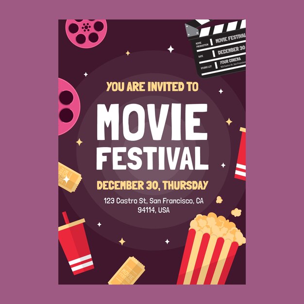 flat design cinema festival invitation