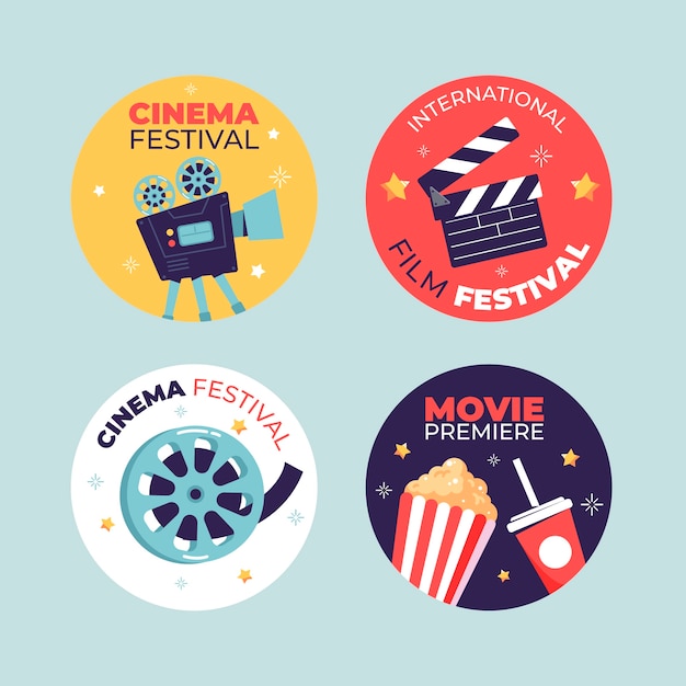 Free vector flat design cinema festival labels