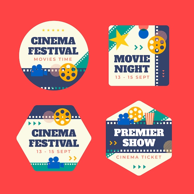 Free vector flat design cinema festival labels