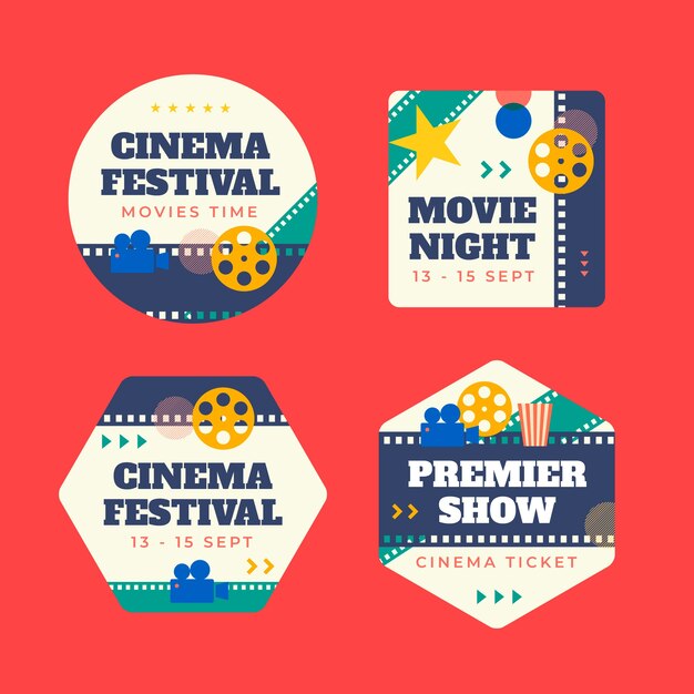 Flat design cinema festival labels