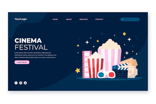無料ベクター フラットなデザインの映画祭のランディングページ