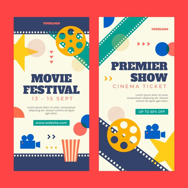 Flat design cinema festival vertical banner