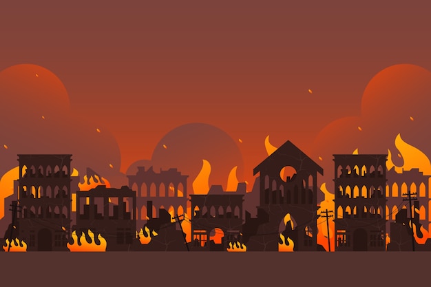 Free vector flat design city on fire background