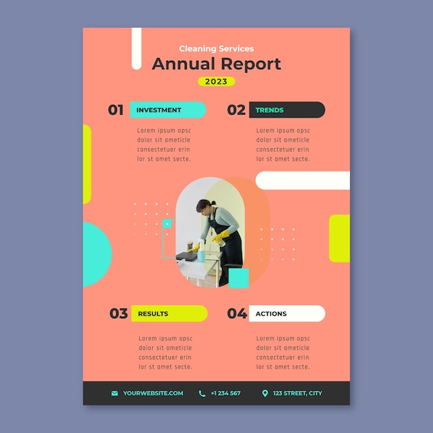 Flat design cleaning services annual report
