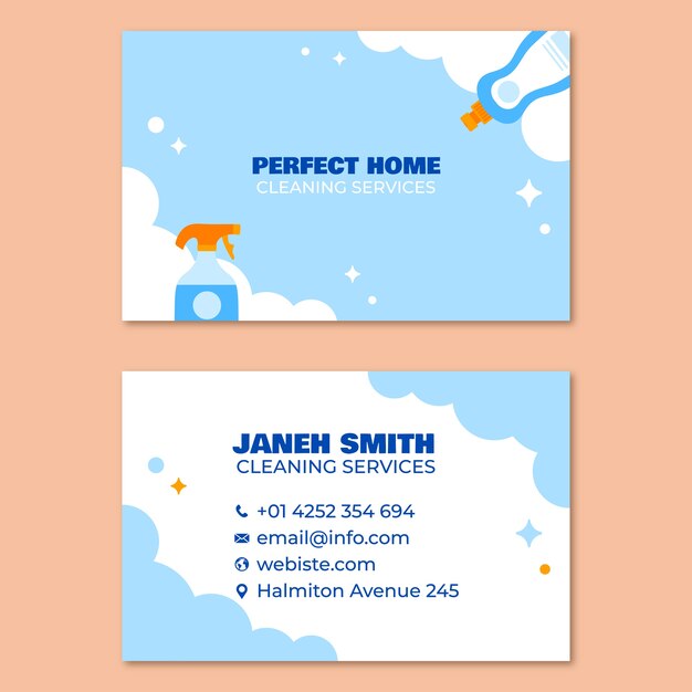 Flat design cleaning services business card template