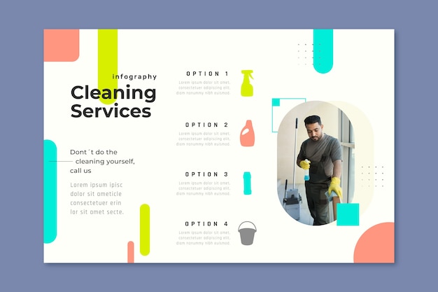 フラットなデザインのクリーニング サービスのインフォ グラフィック