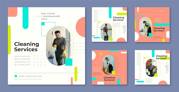 Vector Templates: Flat Design Cleaning Services Instagram Post