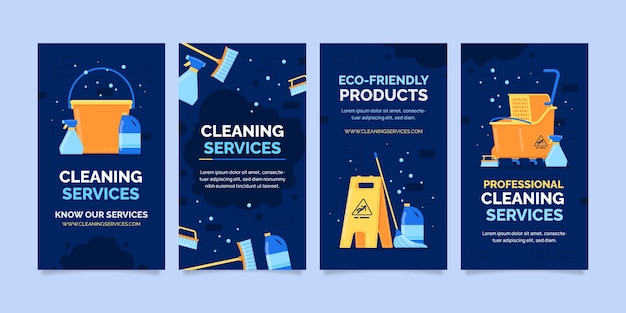 Free vector flat design cleaning services instagram stories template