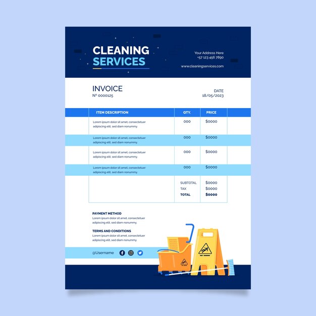 Flat design cleaning services invoice template