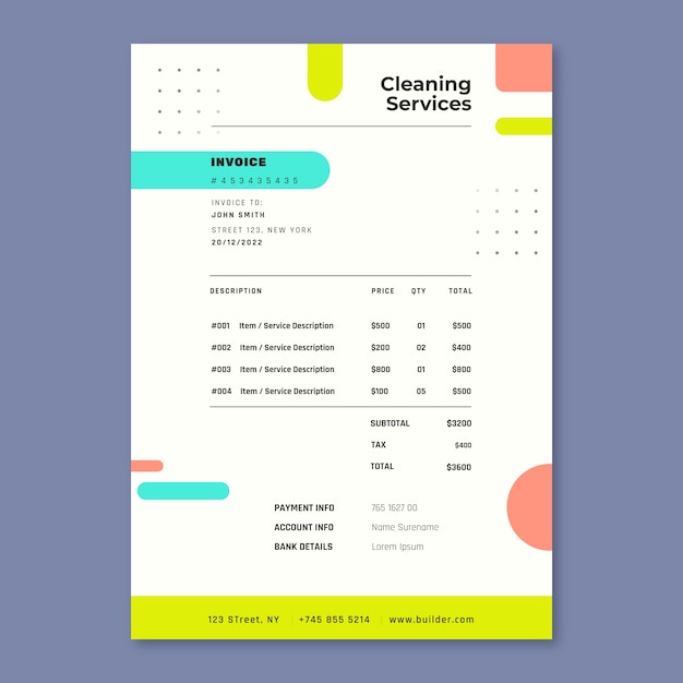 Free vector flat design cleaning services invoice